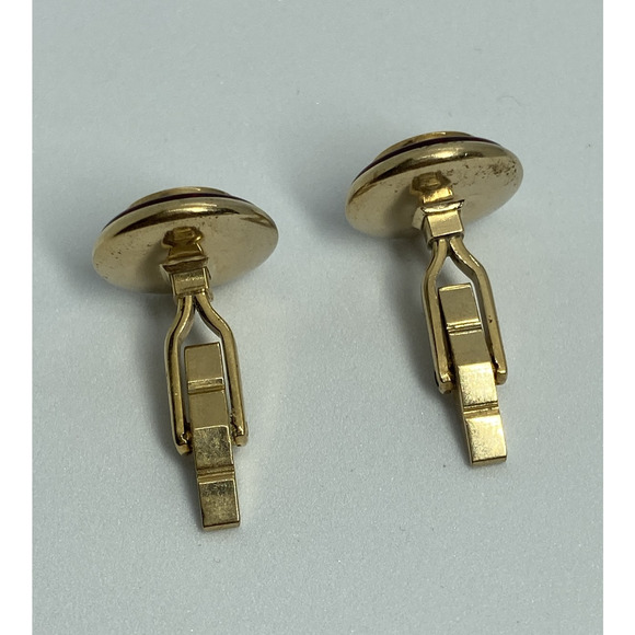 Vintage Krementz Gold Tone Red Enamel Circle Cufflinks Classic Mens Jewelry Gift - Picture 6 of 10